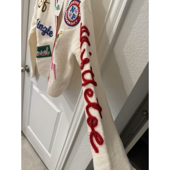 Women's Holiday Patchwork Festive Graphic Cardigan Size Small NEW VIRAL RARE - Picture 7 of 8